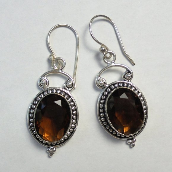 Vintage Earrings Smoky Quartz 925 Sterling Silver jewelry - Picture 5 of 7